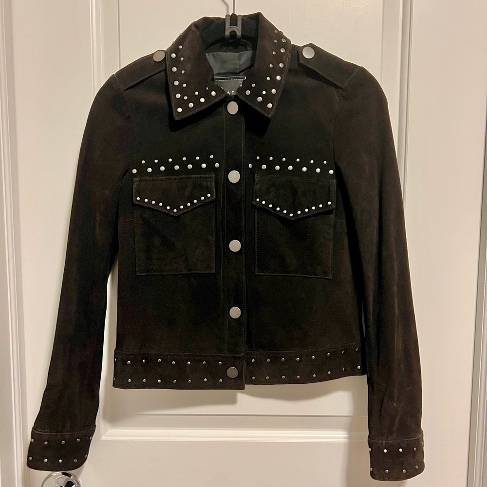 NEW Bagatelle NYC Dark Espresso Brown Studded Genuine Suede Jacket XS